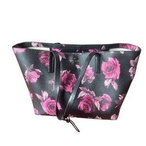 Authentic Kate Spade Black Floral Print Coated Canvas Tote